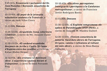 VII jornadas de Historia Mn. Sanç Capdevila i Felip. La Iglesia Catalana. Del franquismo a la transición democrática